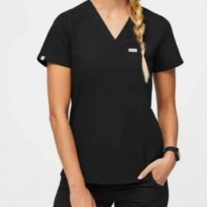 FIGS Women's Black Catarina One-Pocket V-Neck Scrub Top Size Small